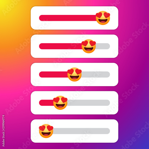Set of love slider with emoticon for social media. Vector illustration