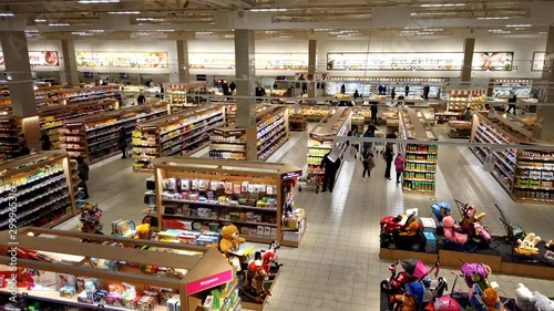 timelapse hypermarket new year Christmas sale vanity panorama from the top tier photo