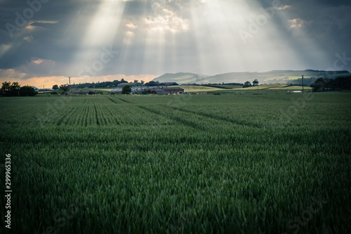 Beams of sunlight coming through evening clouds in Scotland © JulietPhotography