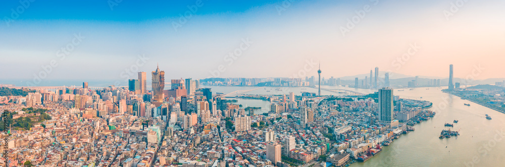 Aerial panoramic views of Zhuhai, China, and The Great Bay Area of Macau