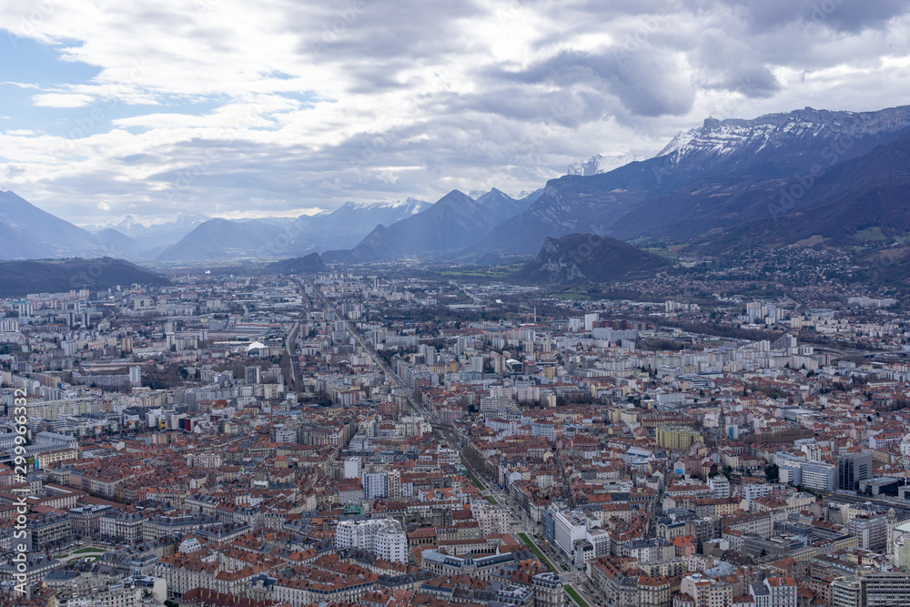 Bastille view of Grenoble. Vercors Mountain. France