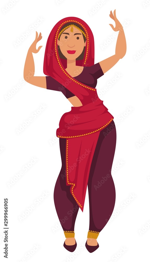 Indian woman in sari dancing tradition and customs of India