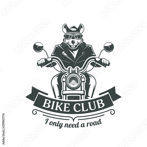 2020 Chinese New Year, a rat on a motorcycle, in the style of a cartoon with a cute face in a minimalist style. For print ads and web design, vector illustration.