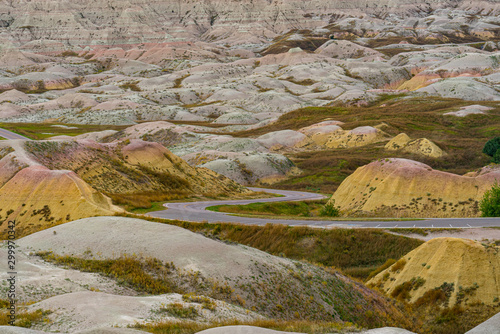 Winding road through Badlands National Park in South Dakota