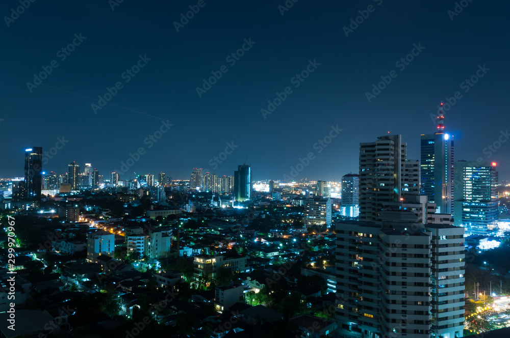 Bangkok night view with skyscraper in business district in Bangkok Thailand