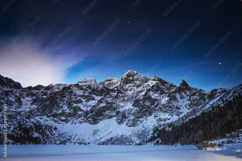 Morskie Oko in winter sunrise in Tatra Mountains in Poland Morskie Oko in winter sunrise in Tatra Mountains in Poland