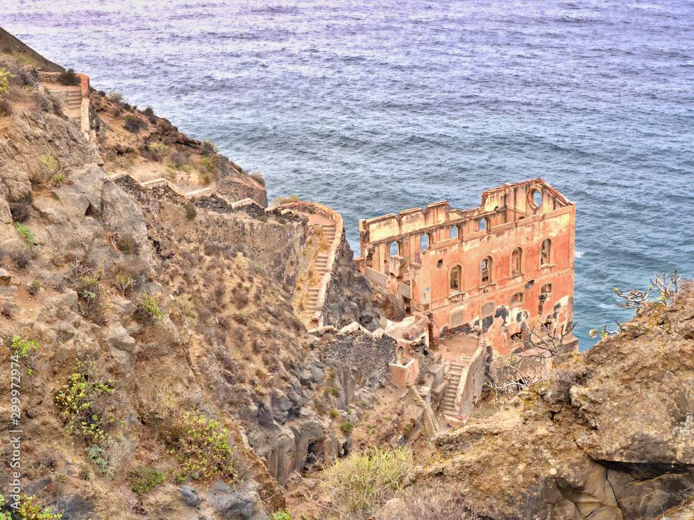 A very old ruin on the steep slope of the coast in the north of the Canary Island of Tenerife.