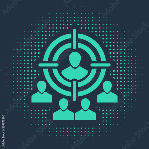 Green Marketing target strategy concept icon isolated on blue background. Aim with people sign. Abstract circle random dots. Vector Illustration photo