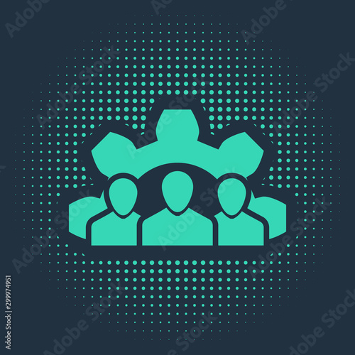 Green Project team base icon isolated on blue background. Business analysis and planning, consulting, team work, project management. Abstract circle random dots. Vector Illustration photo