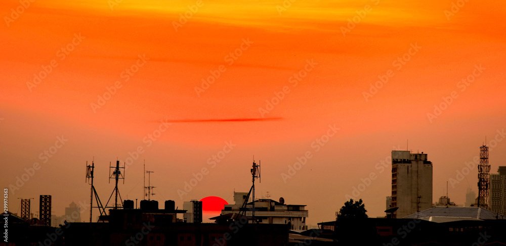 Sunset view Beautiful golden yellow sky in big cities Sunset view Beautiful golden yellow sky in big cities