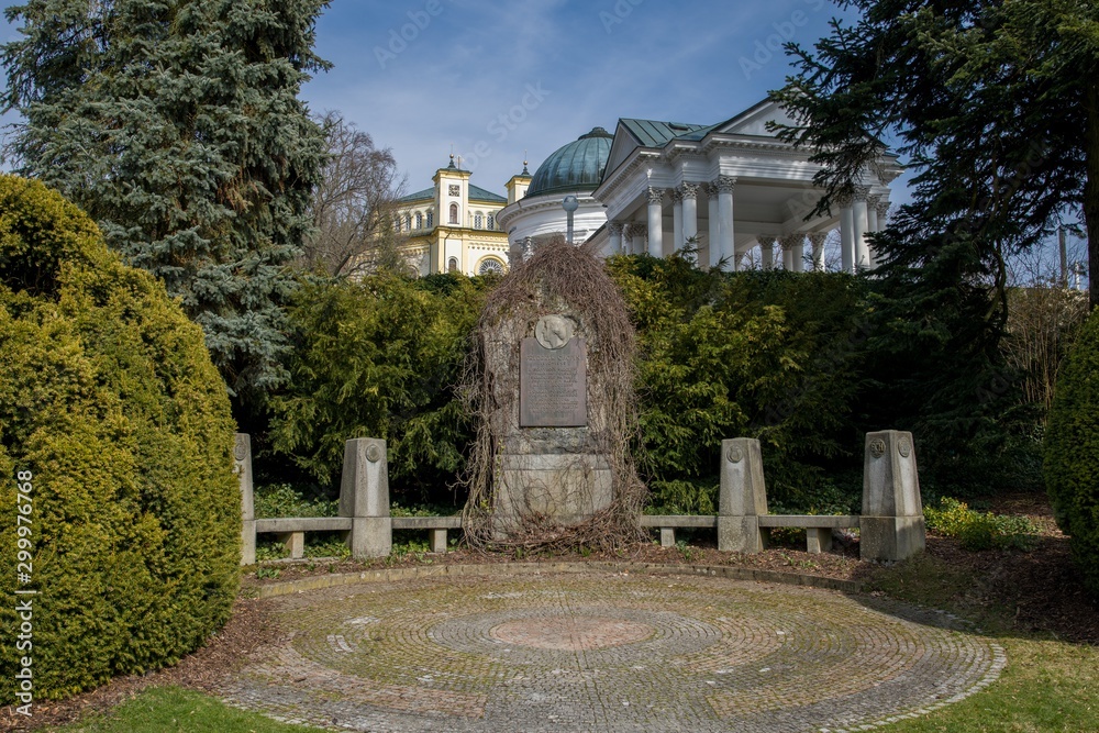 Fryderyk Chopin monument - near main colonnade in Marianske Lazne (Marienbad) - great famous Bohemian spa town in the west part of the Czech Republic (region Karlovy Vary)