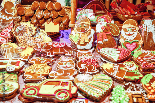 Colorful gingerbreads with various icing Riga Christmas Market