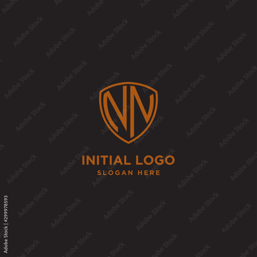 NN Shield Logo Letter Initial Logo Designs Template with Gold and Black Background NN Shield Logo Letter Initial Logo Designs Template with Gold and Black Background