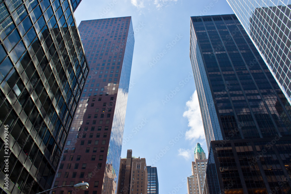 New - York city view with skyscrapers and blue sky 