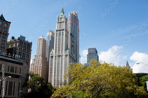 New - York Manhattan city view with skyscrapers and blue sky 
