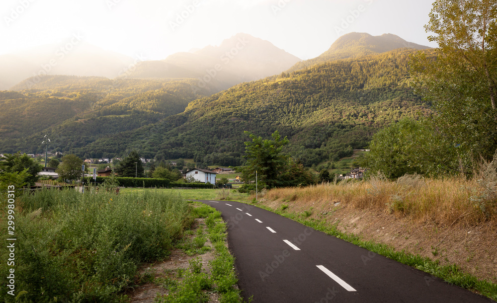 Velodoire bicycle path along the Dora Baltea river next to Aosta, Aosta Valley, Italy