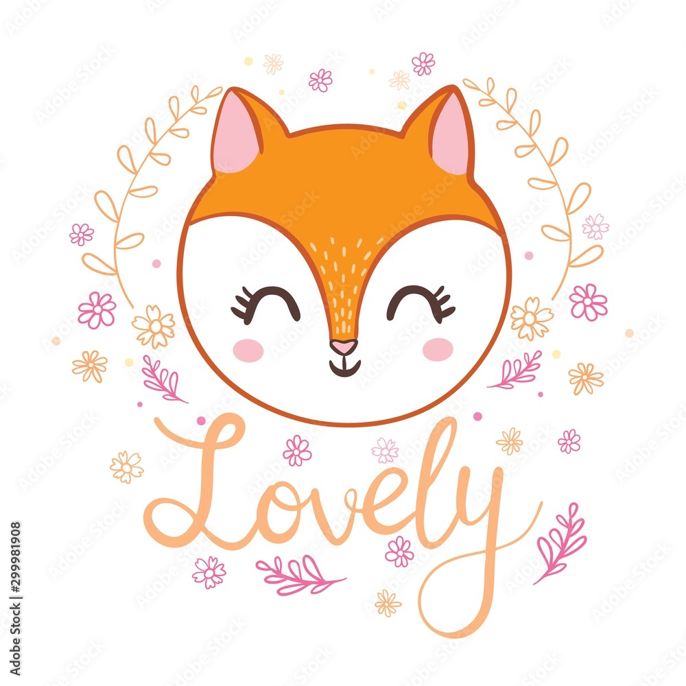 Cute cartoon fox in modern simple flat style.