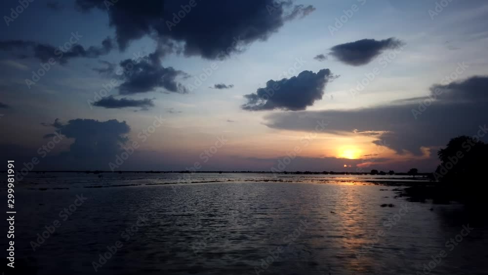 Motion time lapse at the beach showing the changes in the color of sky and setting of sun from golden hour to night.Concept of evening to night,evening to sunset. Motion time lapse at the beach showing the changes in the color of sky and setting of sun from golden hour to night.Concept of evening to night,evening to sunset.