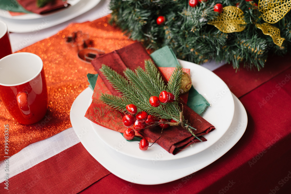 Festive table decor, Christmas dinner table setting Festive table decor, Christmas dinner table setting