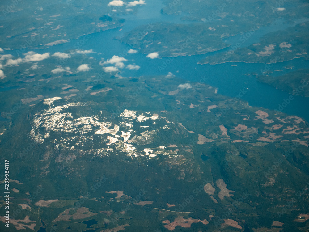 Islands, Snow mountain, and pacific ocean