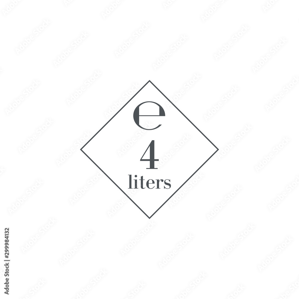 4 Liters l sign (l-mark) estimated volumes milliliters (ml) Vector symbol packaging, labels used for prepacked foods, drinks different liters and milliliters. 4 litre vol single icon isolated on white 4 Liters l sign (l-mark) estimated volumes milliliters (ml) Vector symbol packaging, labels used for prepacked foods, drinks different liters and milliliters. 4 litre vol single icon isolated on white