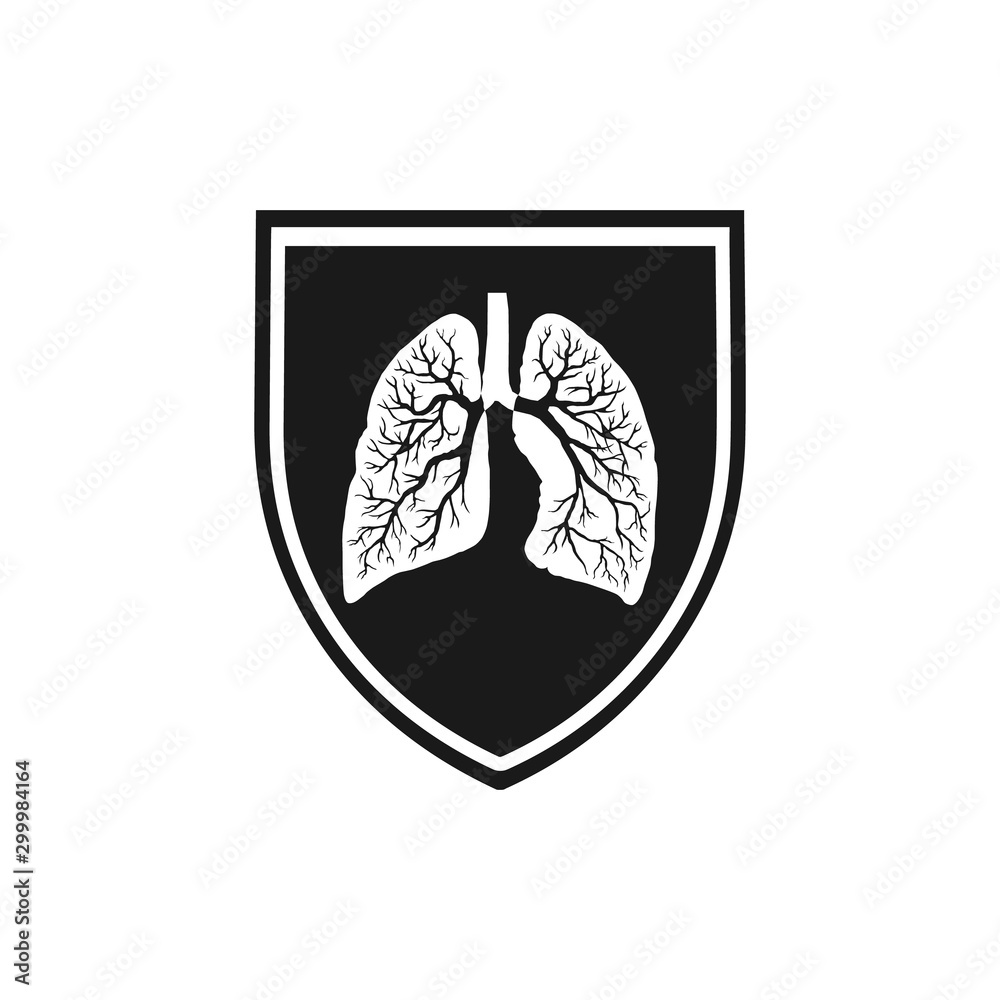 Human lungs sign inside a shield, health protection concept, vector illustration Human lungs sign inside a shield, health protection concept, vector illustration