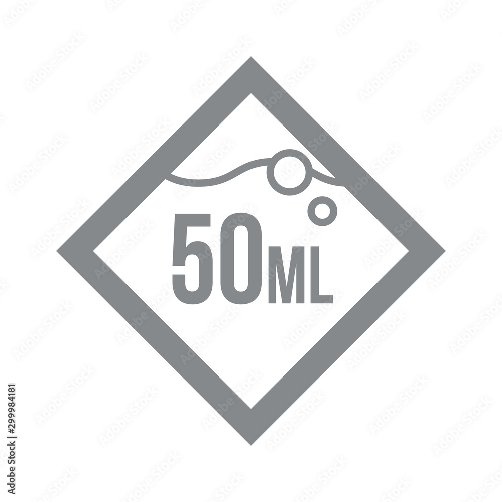 Liter l sign (l-mark) estimated volumes 50 milliliters (ml). Vector symbol  packaging and labels used for prepacked foods, drinks different liters and  milliliters. 50 Vol single icon isolated on white Stock Vector