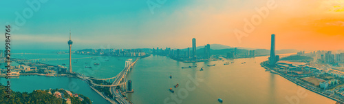 Aerial panoramic views of Zhuhai  China  and The Great Bay Area of Macau