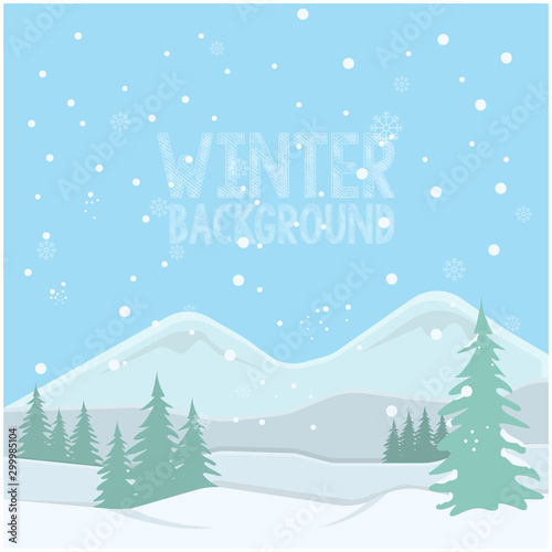 Winter snowy landscape vector design illustration background