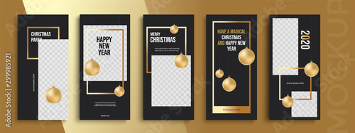 Editable Christmas and New Year stories vector template for social media. Instagram