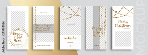 Editable Christmas and New Year stories vector template for social media. Instagram