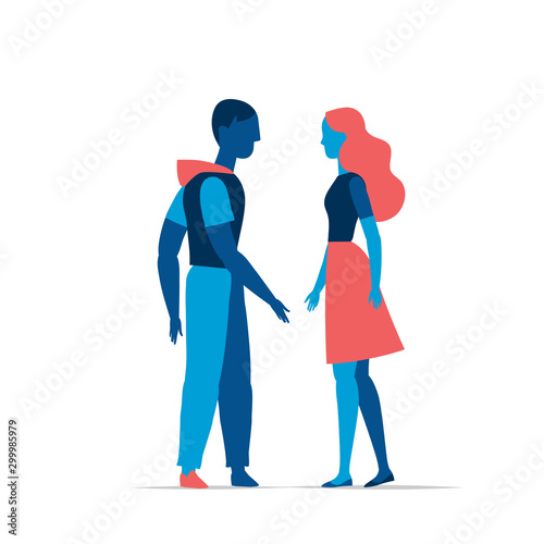 Young girl and boy meet each other. Vector illustration isolated on white background 