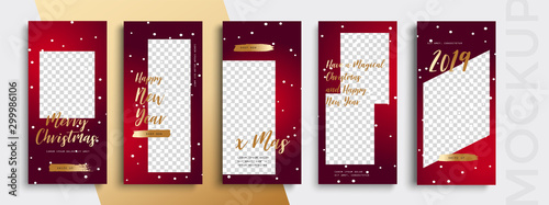 Editable Christmas and New Year stories vector template for social media. Instagram