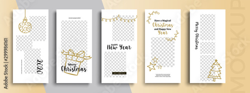 Editable Christmas and New Year stories vector template for social media. Instagram
