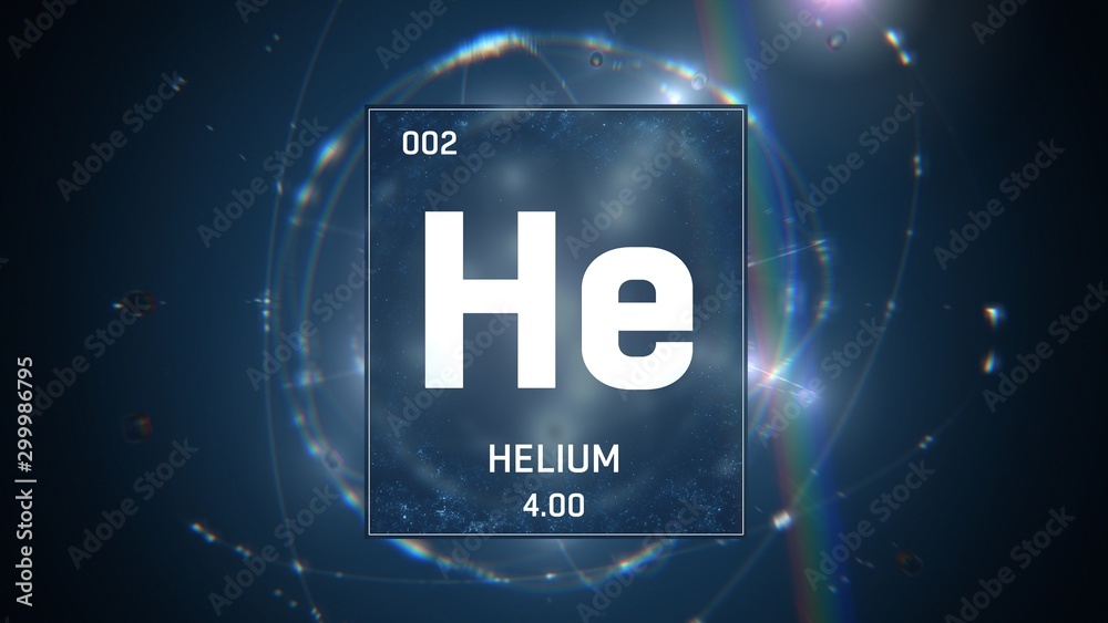 3D illustration of Heliumn as Element 2 of the Periodic Table. Blue ...