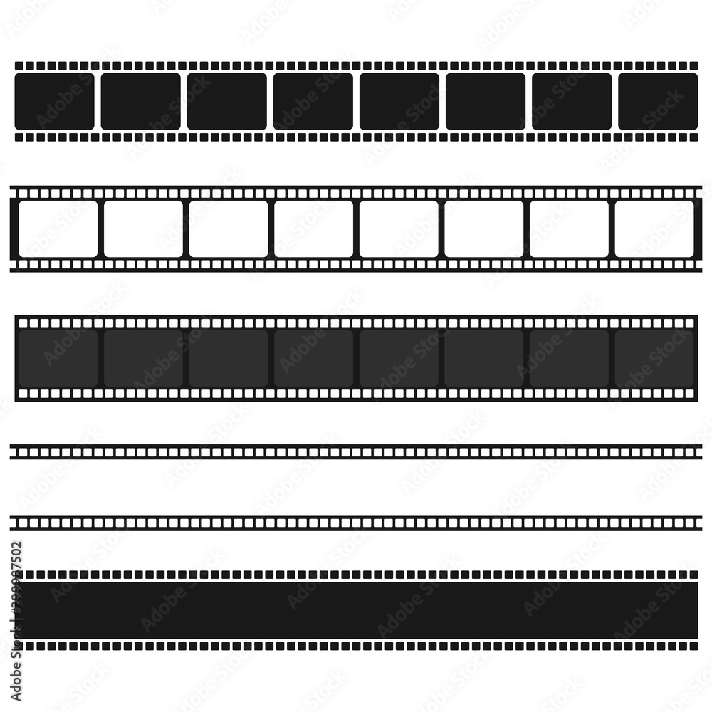 Set of film vector stripes isolated on white background.Film strip roll. Vector cinema background. Set of film vector stripes isolated on white background.Film strip roll. Vector cinema background.