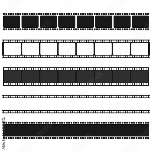 Set of film vector stripes isolated on white background.Film strip roll. Vector cinema background.