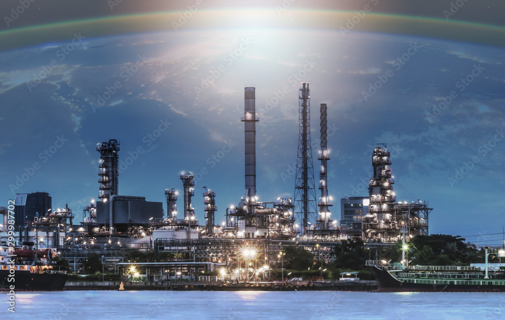 Oil refinery plant at night.