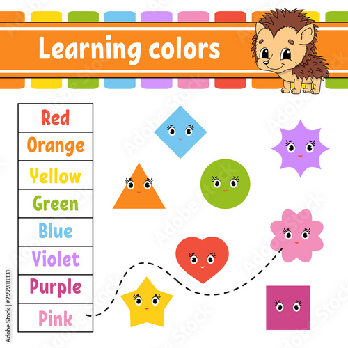 Learning colors. Education developing worksheet. Activity page with pictures. Game for children. Isolated vector illustration. Funny character. Cartoon style.