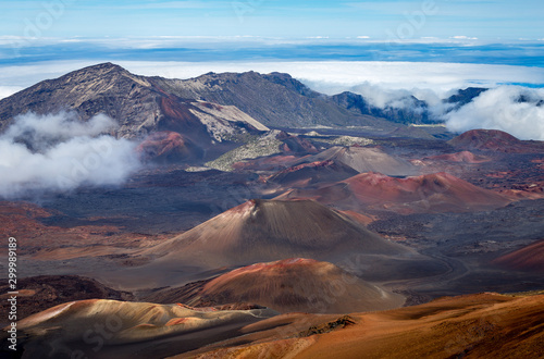 Stunning view into the crater of Haleakala volcano with colorful cinder cones, Maui, Hawaii