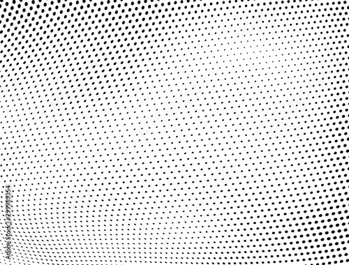 Halftone texture is black and white. Background of dots of chaotic waves. Abstract pop art template. Vector pattern for printing on posters  labels  fabric