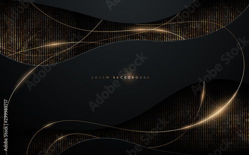 Abstract black and gold background with gold threads