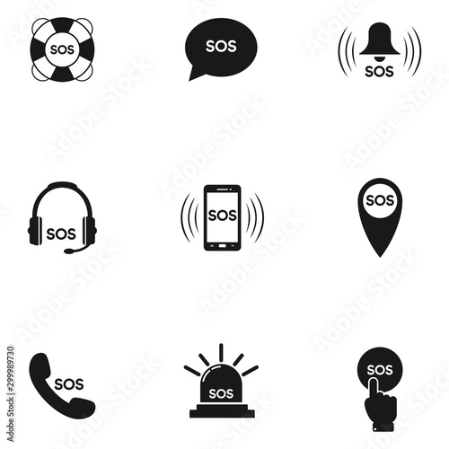 SOS vector icon big set. Alarm. black on white background