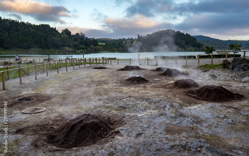 Traditional meal Cuzido cooking in the hotsprings at Lagoa das Furnas, Sao Miguel, Azores