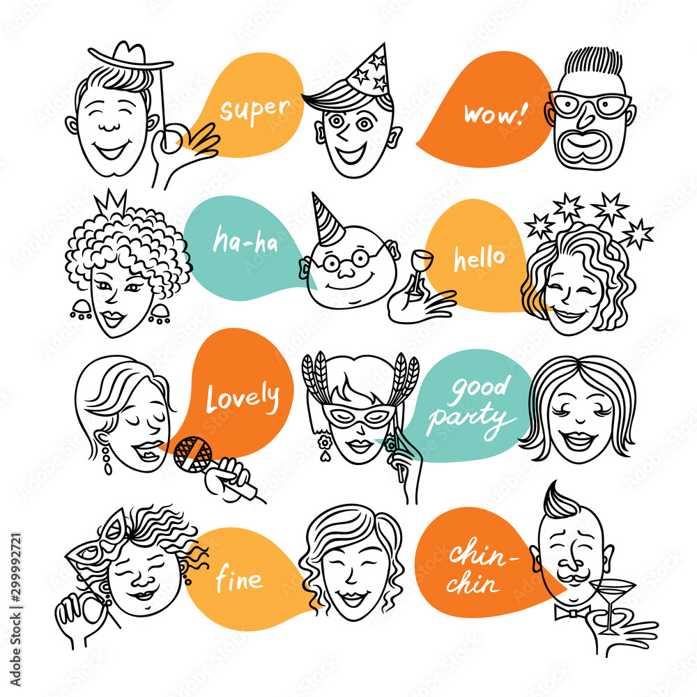 Fototapeta premium People of different nationalities. The people leading the conversation in the bubbles. People have a good talk.