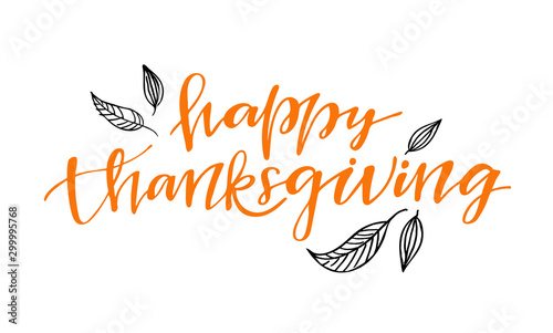 Give thanks - Happy thanksgiving day - hand drawn lettering postcard template banner
