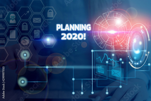Writing note showing Planning 2020. Business concept for process of making plans for something next year Picture photo network scheme with modern smart device