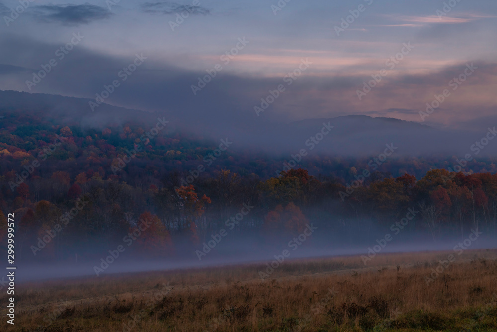 Dreamy foggy autumn morning at Shawangunk Mountains, Ulster County, New York