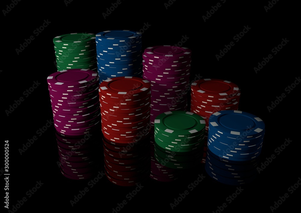 Fotografie Poker chips over black background. 3D Illustration