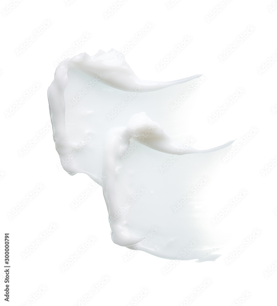 Φωτογραφία White texture and smear of face cream or white acrylic paint isolated on white b